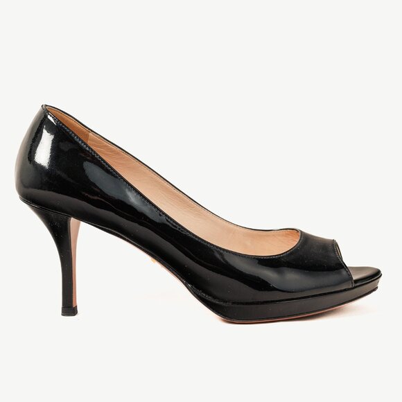 Prada Nero Vernice Peep-Toe Platform Pumps - Picture 1 of 9
